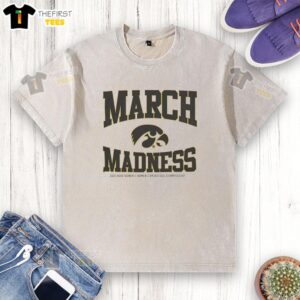 Top Iowa Hawkeyes March Madness NCAA Women's Basketball Championship 2026 washed t-shirt featuring team logo and colors.