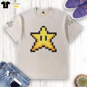 Pretty Super Star Power Super Mario World washed t-shirt featuring vibrant graphics of Mario and a star design.