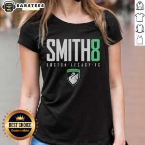 Awesome Smith 8 Sammy Smith Boston Legacy FC logo ladies tee, showcasing a stylish design for soccer fans.