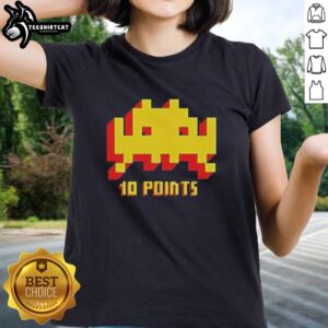 Premium Space Invaders 10 Points classic video game ladies tee featuring retro design and vibrant colors.