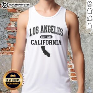 Top Los Angeles California Est 1781 Varsity Tank Top featuring stylish design and vibrant colors for casual wear.