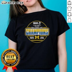 Pretty Michigan Wolverines Women's Swimming and Diving Big Ten Champions 2026 Ladies Tee in vibrant colors.