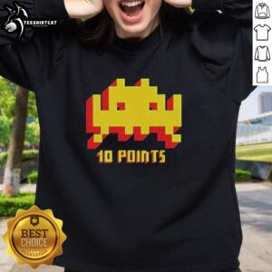Alt Text: Premium Space Invaders 10 Points classic video game sweatshirt featuring retro arcade design and vibrant colors.