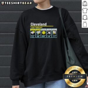 Alt Text: Official Cleveland 5-Day Forecast sweatshirt showcasing weather icons and city skyline, perfect for fans and weather lovers.
