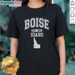 Official Boise Idaho Est. 1863 Varsity Ladies Tee showcasing a stylish design perfect for fans of Boise.