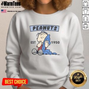 Cute Peanuts Linus Est 1950 Sweatshirt featuring a playful design of Linus from the Peanuts comic strip.