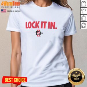 Alt Text: Pretty San Diego State Aztecs 2026 Lock It In Ladies Tee in vibrant colors, perfect for fans and stylish comfort.