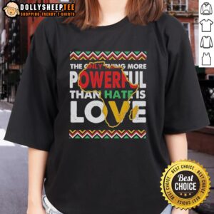 Official Love is More Powerful Than Hate Black History Month Retro Ladies Tee showcasing a vibrant design.