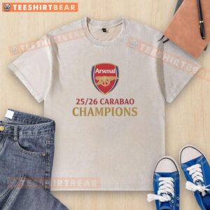 Nice Arsenal Carabao Champions washed t-shirt featuring the iconic team logo and vintage design for football fans.