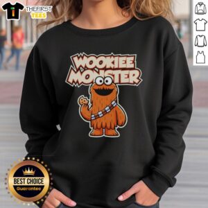 Premium Wookiee monster eating a cookie on a funny sweatshirt design, perfect for fans of quirky apparel.