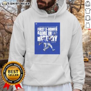 Alt Text: Vinnie Pasquantino celebrates his historic 3-homer game in the 2026 World Baseball Classic, wearing a stylish hoodie.