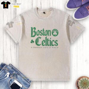 Pretty Boston Celtics St. Patrick's Day shamrock t-shirt in green, perfect for celebrating Irish heritage and sports fandom.