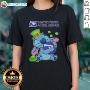 St. Patrick's Day ladies tee featuring Top Stitch Hug and USPS logo for festive style and comfort.