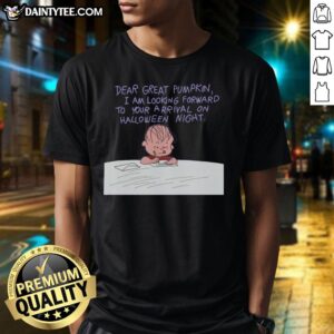 Alt Text: Cute 'Its The Great Pumpkin Charlie Brown' T-Shirt featuring the iconic Great Pumpkin design for Halloween fans.