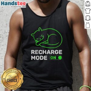 Alt Text: Premium Neon Cat Recharge Mode On Tank Top featuring a vibrant neon cat design, perfect for casual wear and cat lovers.
