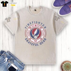 Alt Text: Premium Firefighter Grateful Dead Steal Your Face Skull Logo Washed T-Shirt, featuring a unique design for fans.