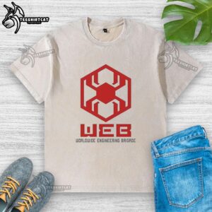 Original Web Worldwide Engineering Brigade washed t-shirt in a casual setting, showcasing its comfortable fit and design.