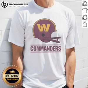 Alt Text: Top Washington Commanders football logo displayed on a large helmet design t-shirt, perfect for fans and collectors.