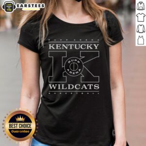Alt Text: Stylish Kentucky Wildcats Rupp Arena basketball ladies tee featuring team colors and logo, perfect for fans.