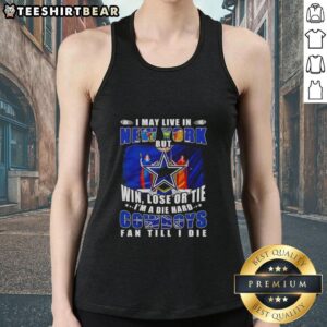 Alt Text: Woman wearing a Dallas Cowboys fan tank top in New York, showcasing die-hard team spirit and style.