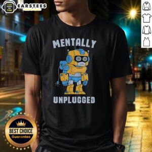 Good Robot Mentally Unplugged Retro T-Shirt featuring a fun robot graphic and vintage style design for tech enthusiasts.