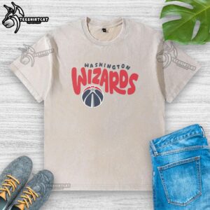 Alt Text: Good Washington Wizards bubble washed t-shirt featuring vibrant team colors and logo, perfect for fans.