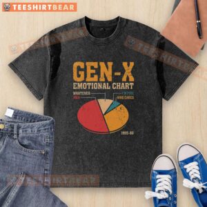 Top Gen X emotional chart design on a washed t-shirt, featuring vibrant graphics and nostalgic themes for a retro vibe.