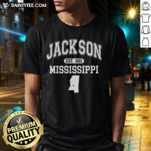 Alt Text: Official Jackson Mississippi Est 1821 varsity t-shirt featuring a classic design and vibrant school colors.