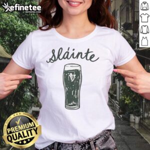 Stylish ladies' tee for St. Patrick's Day featuring 'Slinte' design, perfect for celebrating Irish culture and festivities.