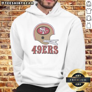 San Francisco 49ers football logo displayed on a large helmet hoodie, perfect for fans and game day attire.