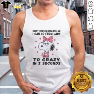 Top Snoopy Don't Underestimate Me tank top featuring a playful graphic, perfect for casual and fun outfits.