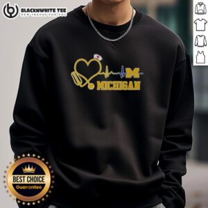 Awesome Michigan Wolverines nurse lover heartbeat baseball sweatshirt featuring a stylish design for fans and healthcare workers.
