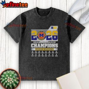 Premium Michigan Wolverines NCAA Basketball Big 10 2026 Regular Season Champions washed t-shirt for fans.