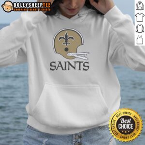 Official New Orleans Saints football logo displayed on a big helmet hoodie, perfect for fans and game day attire.