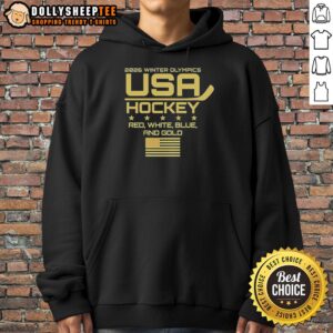 Awesome USA Hockey 2026 Winter Olympics hoodie in red, white, blue, and gold, showcasing team spirit and style.