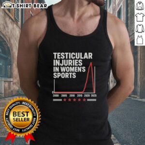 Original testicular injuries in women's sports tank top design, featuring bold graphics and vibrant colors.
