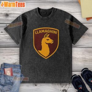 Official Llamaghini Funny Parody Luxury Llama Car Washed T-Shirt featuring a humorous llama design for car enthusiasts.