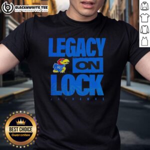 Alt Text: Original Kansas Jayhawks NCAA 2026 Legacy On Lock Mascot T-Shirt showcasing vibrant team colors and logo design.