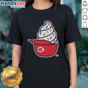 Awesome Cincinnati Reds Ice Cream Ladies Tee featuring vibrant team colors and a fun ice cream graphic for fans.