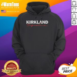 Kirkland Signature hoodie from Costco Wholesale Corporation displayed on a hanger, featuring a stylish design.