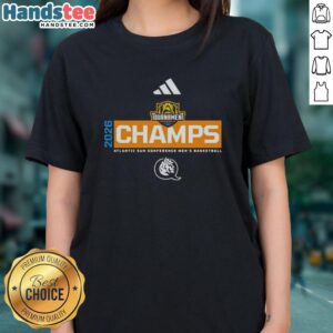 Queens Royals 2026 Atlantic Sun Conference Men's Basketball Tournament Champions Ladies Tee featuring team logo.