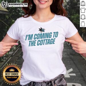 Nice San Jose Sharks I'm Coming to the Cottage ladies tee, featuring a stylish design perfect for hockey fans.