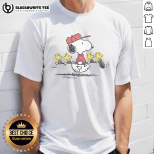 Pretty Peanuts Snoopy Woodstock & Friends Golf T-Shirt featuring iconic characters in a fun golf-themed design.