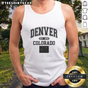 Official Denver Colorado Est 1858 varsity tank top featuring a stylish design perfect for casual wear and sports enthusiasts.