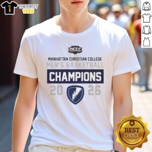 Top Manhattan Christian College Men's Basketball Champions 2026 T-Shirt featuring team logo and vibrant design.