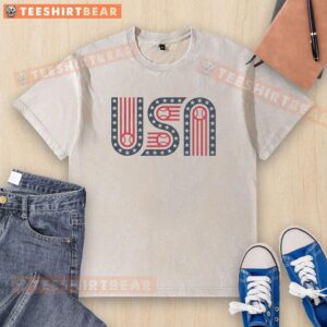 Hot USA Stars Stripes and Baseball washed t-shirt featuring a patriotic design, perfect for summer wear and sports fans.