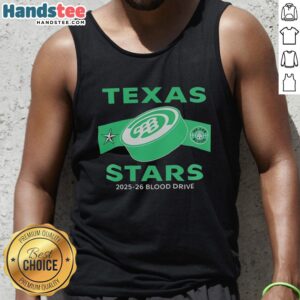 Hot Texas Stars 2025-26 Blood Drive tank top featuring bold design and vibrant colors for a charitable cause.