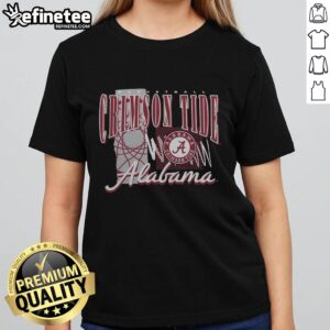 Alt Text: Premium Alabama Crimson Tide basketball graphic ladies tee featuring team colors and logo for stylish fan wear.