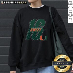 Nice Miami Hurricanes 2026 NCAA Men's Basketball Sweet 16 sweatshirt featuring team colors and logo.