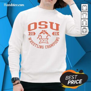 2026 Nice Oklahoma State Cowboys Wrestling Championship sweatshirt showcasing team pride and athletic spirit.